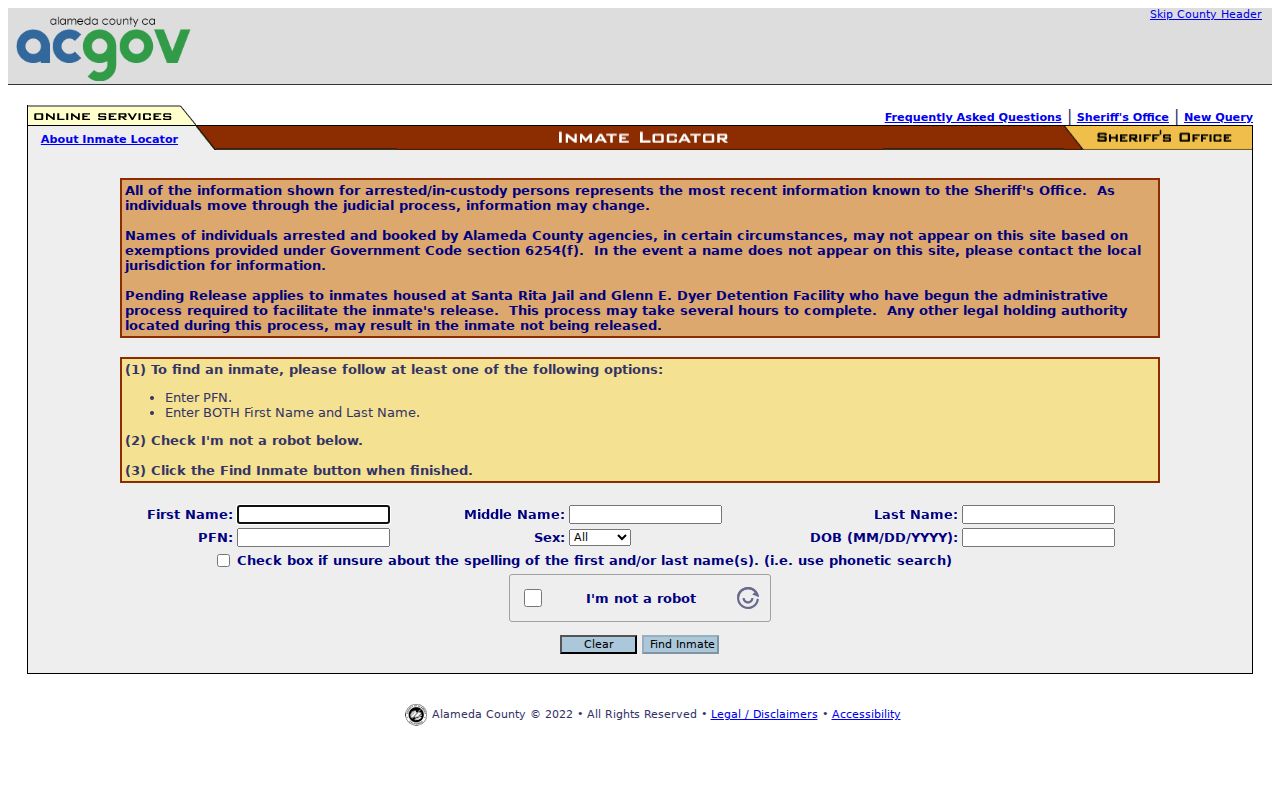 Newark neighbors Alameda County inmate locator