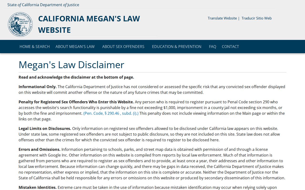 Newark neighbors California Megan's Law search